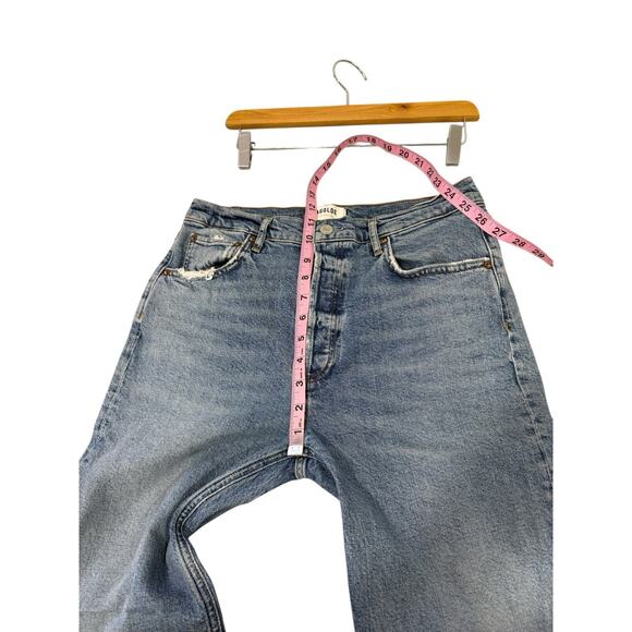 AGOLDE Riley Long High Rise Straight Jeans Medium Wash 29 Button Fly Distress - Picture 8 of 9